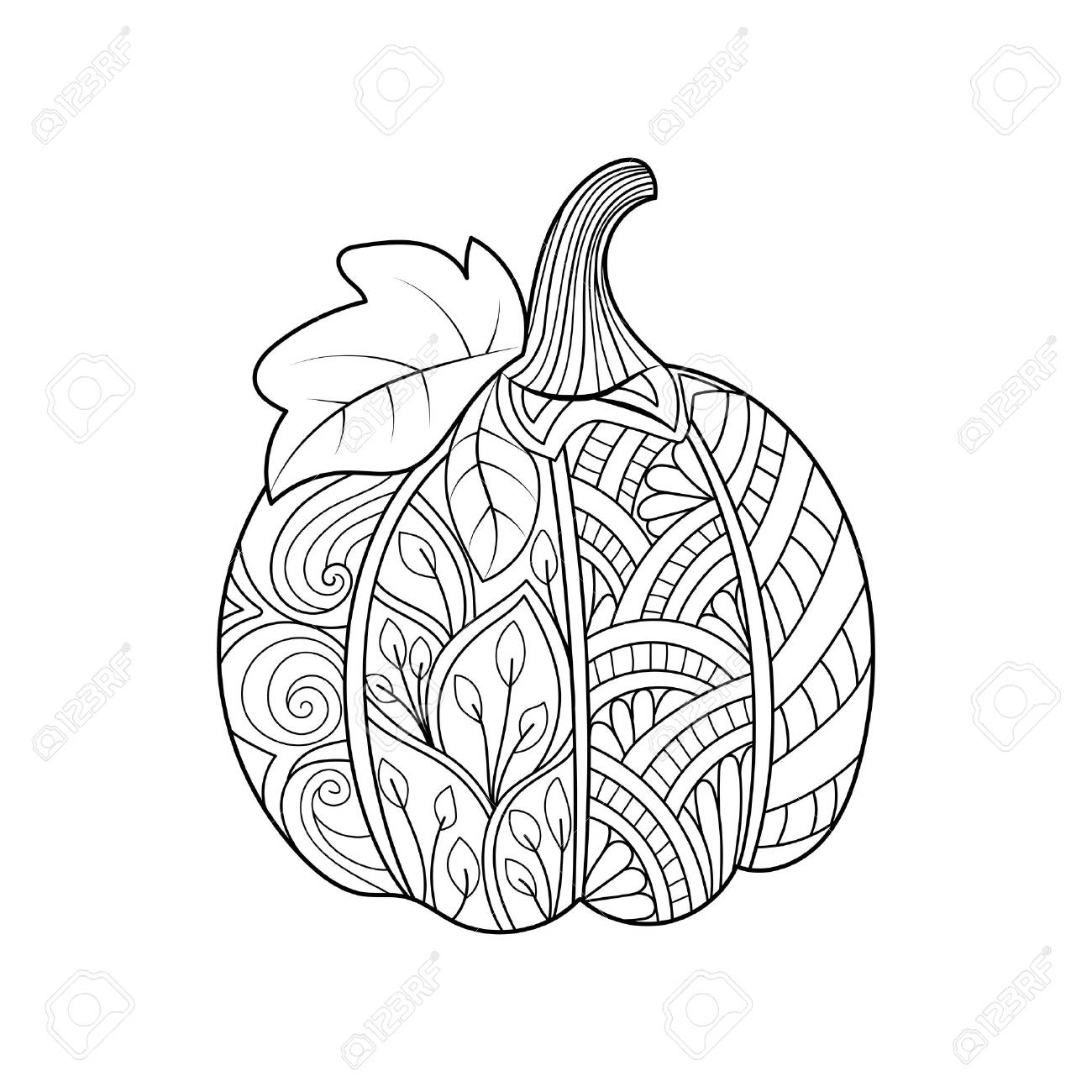 Hand drawn pumpkin for thanksgiving day halloweenhand drawn sketch for adult coloring page royalty free svg cliparts vectors and stock illustration image
