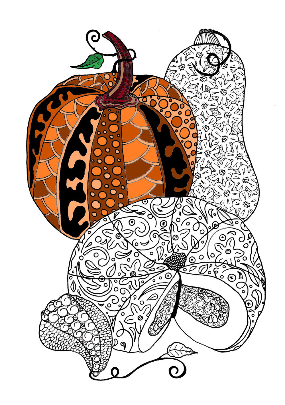 Pumpkin feast adult coloring page