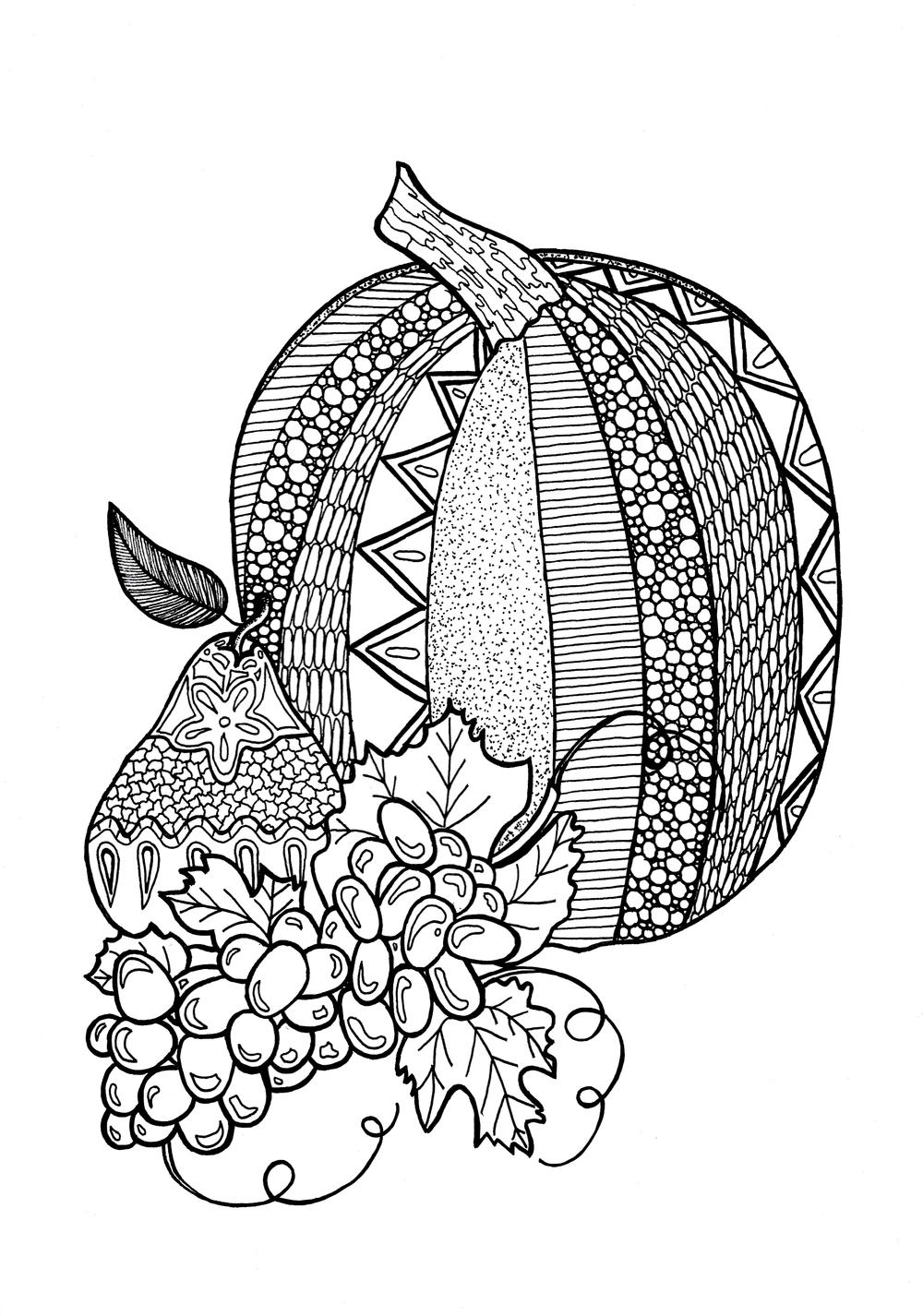 Textured pumpkin adult coloring page
