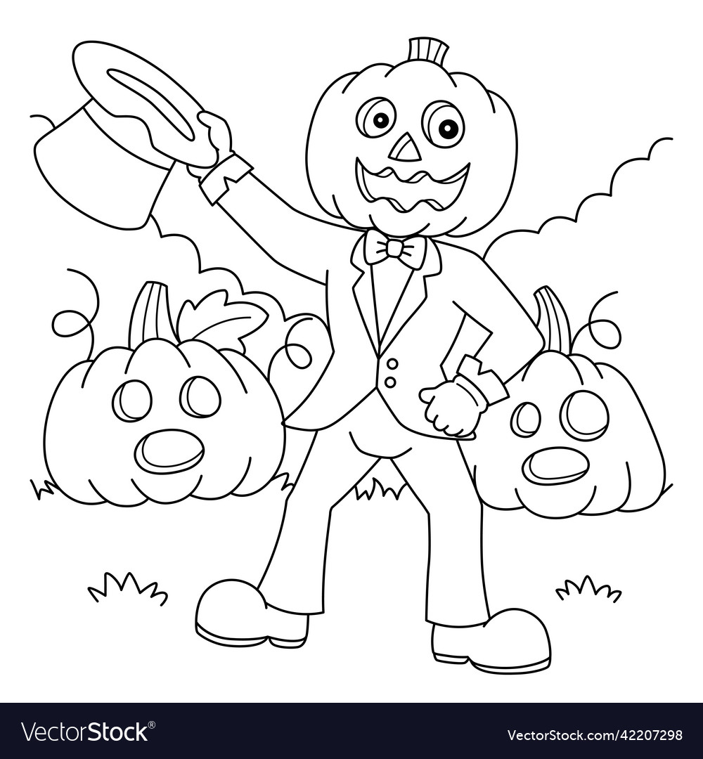 Pumpkin head man halloween coloring page for kids vector image