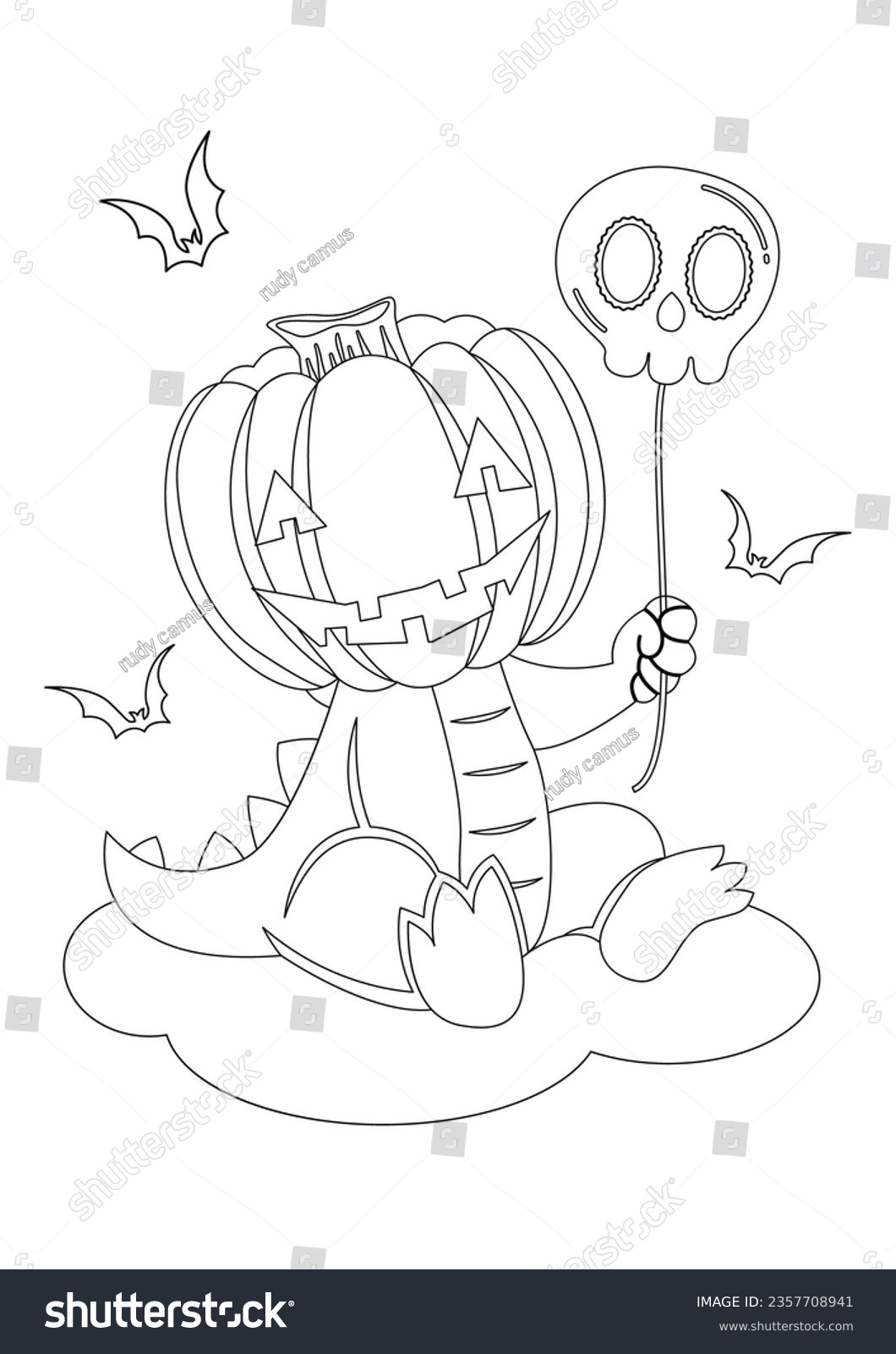 Coloring page outline pumpkin head dinosaur stock vector royalty free