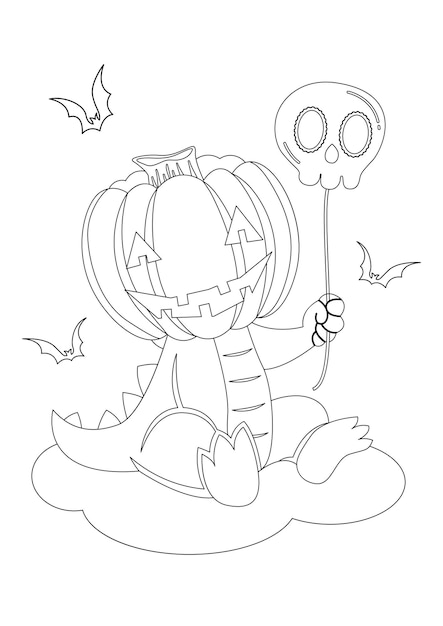 Premium vector coloring page outline of pumpkin head dinosaur and friends