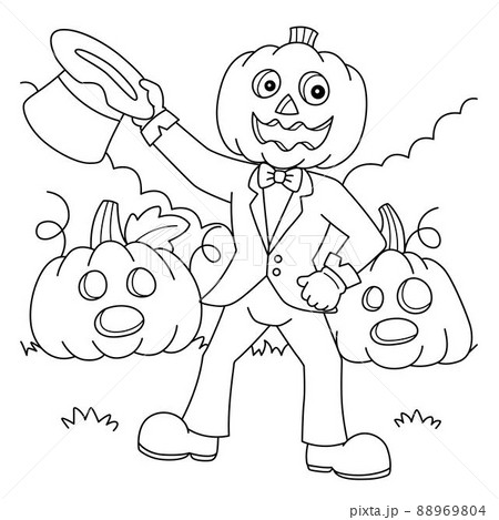 Pumpkin head man halloween coloring page for kids