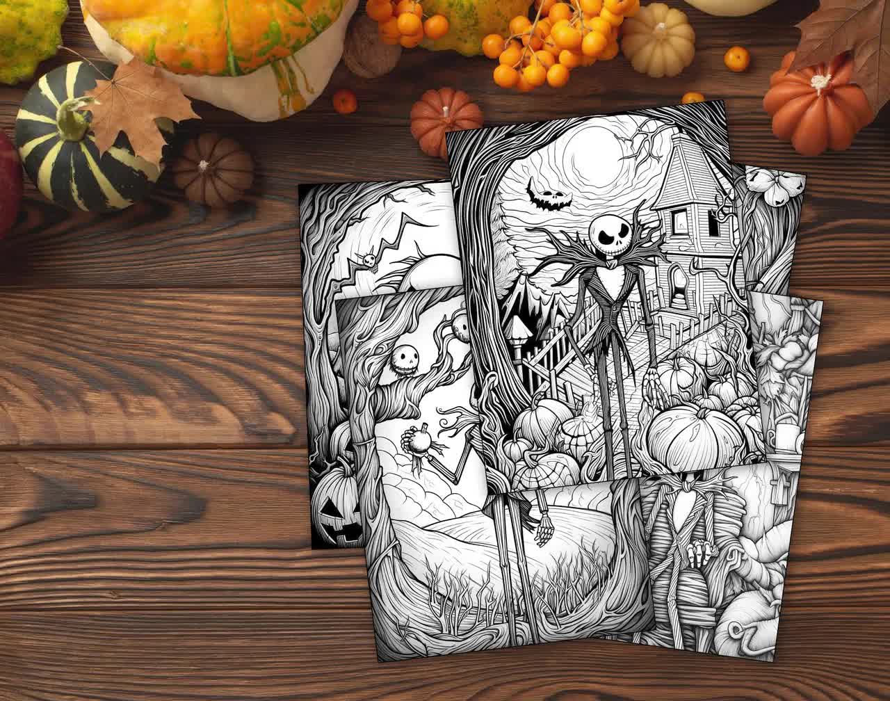 Pumpkin king grayscale coloring pages for adults kids instant download darklight illustration pdf jpg