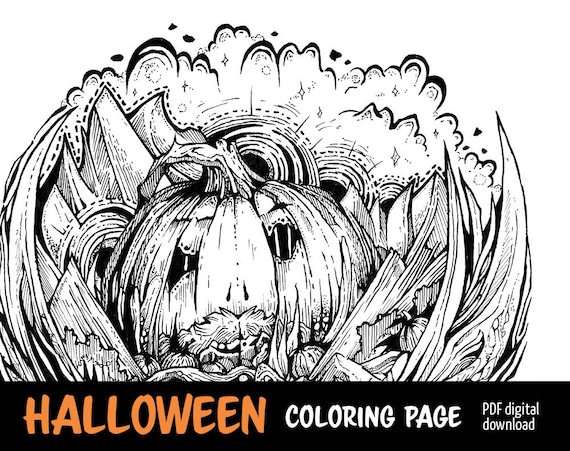 Halloween coloring page pumpkin themed art fall gift ideas adult coloring pages pumpkin mountain king instant digital download pdf