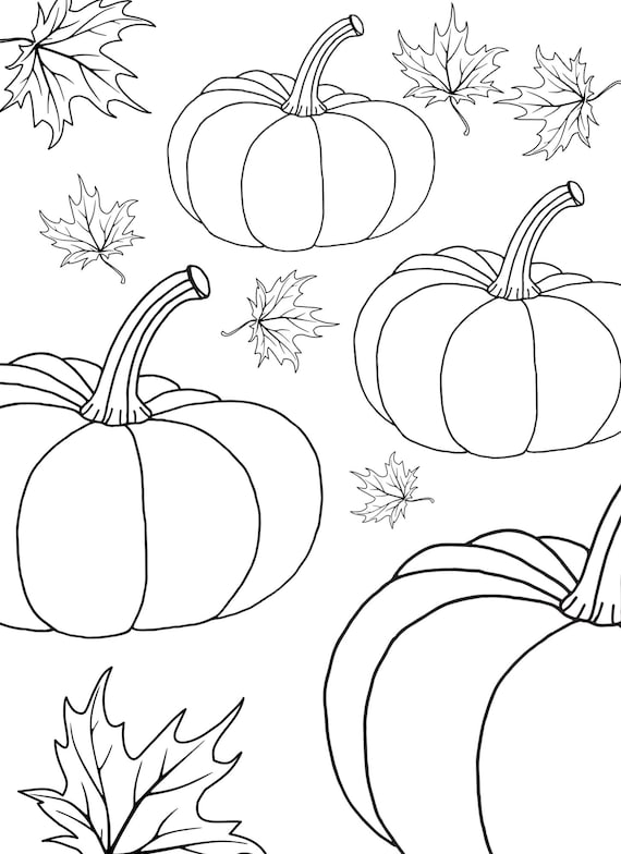 Autumn pumpkin and leaf coloring page
