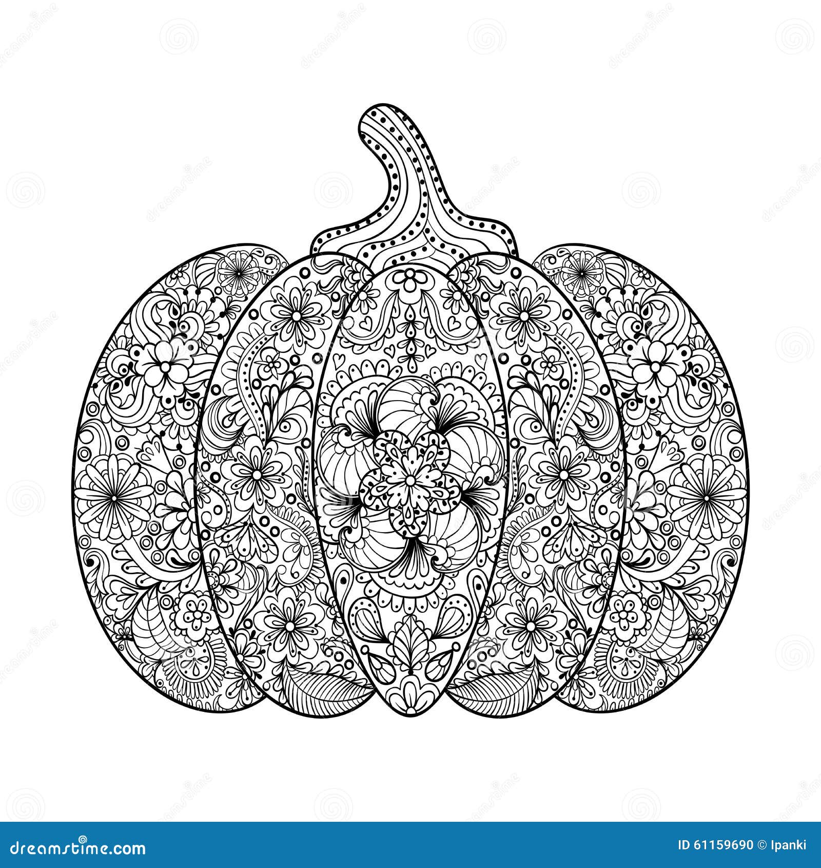 Vector pumpkin illustration hand drawn vegetable in zentangle s stock vector