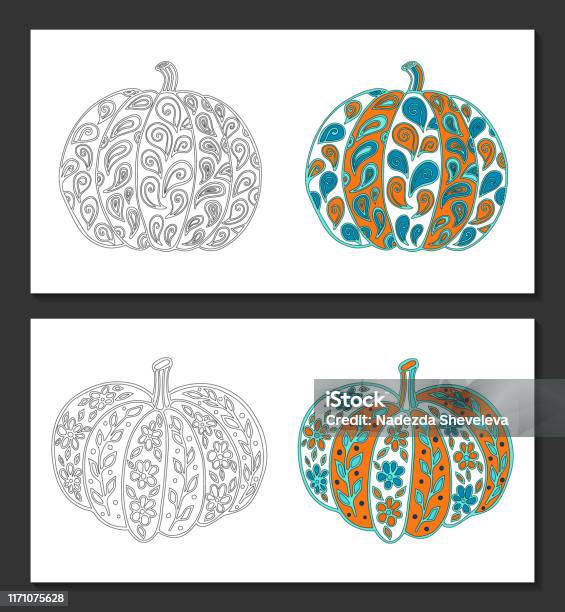 Pumpkin coloring pages stock illustration
