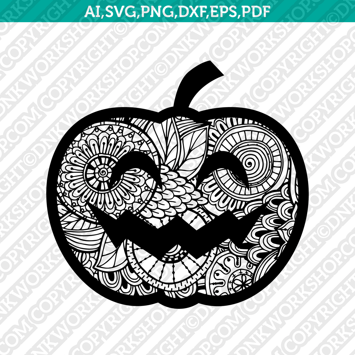 Jack o lantern pumpkin halloween mandala zentangle svg laser cut file cnc plasma â