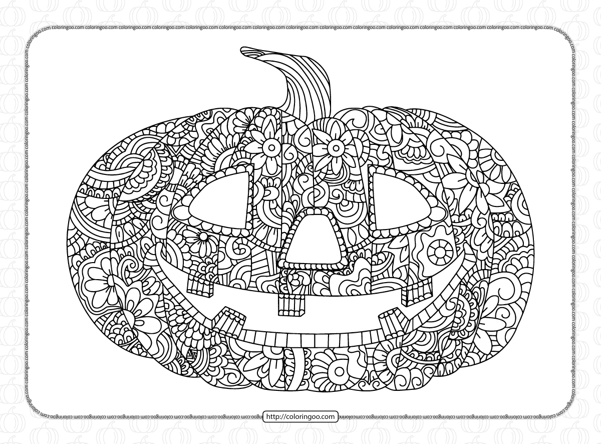 Halloween intricate pumpkin coloring pages for adults