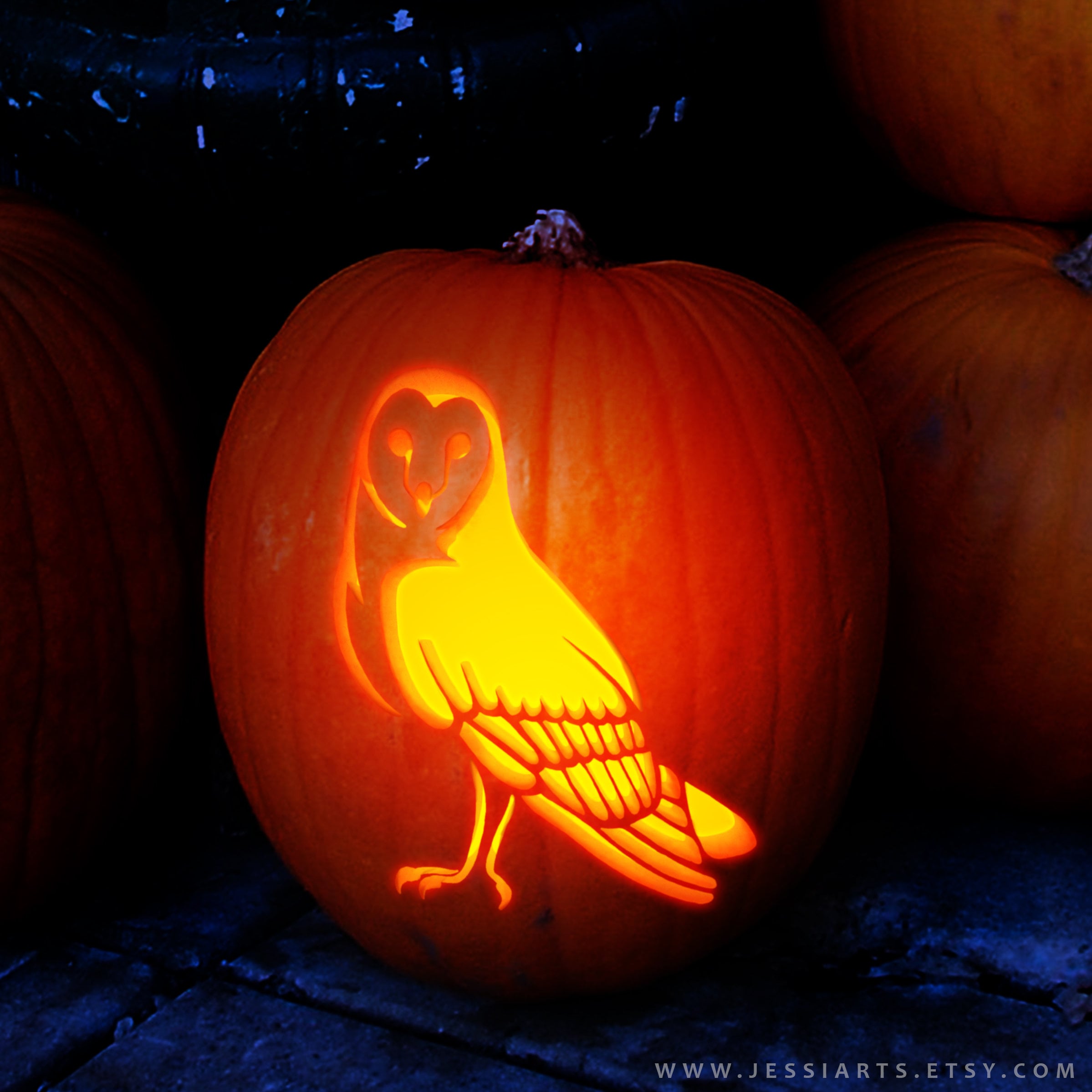 Printable barn owl pumpkin carving stencil halloween pumpkin carving template barn owl pumpkin carving