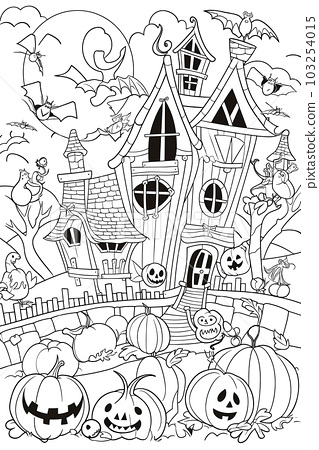 Halloween pumpkins ghosts and castle coloring