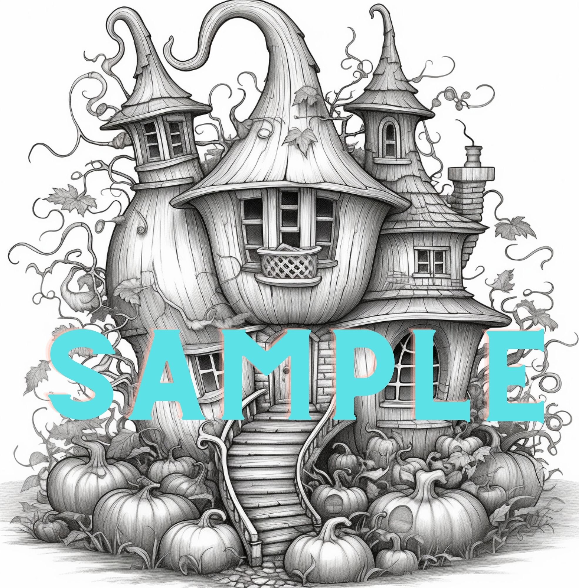 The pumpkin palace grayscale coloring pages
