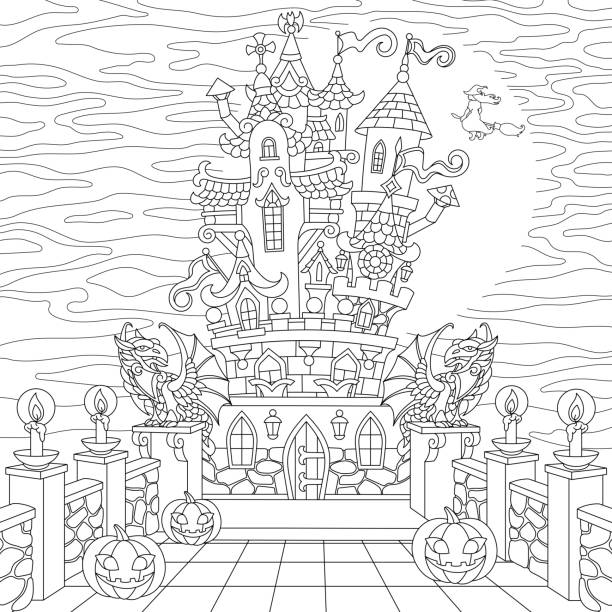 Haunted house coloring page stock photos pictures royalty