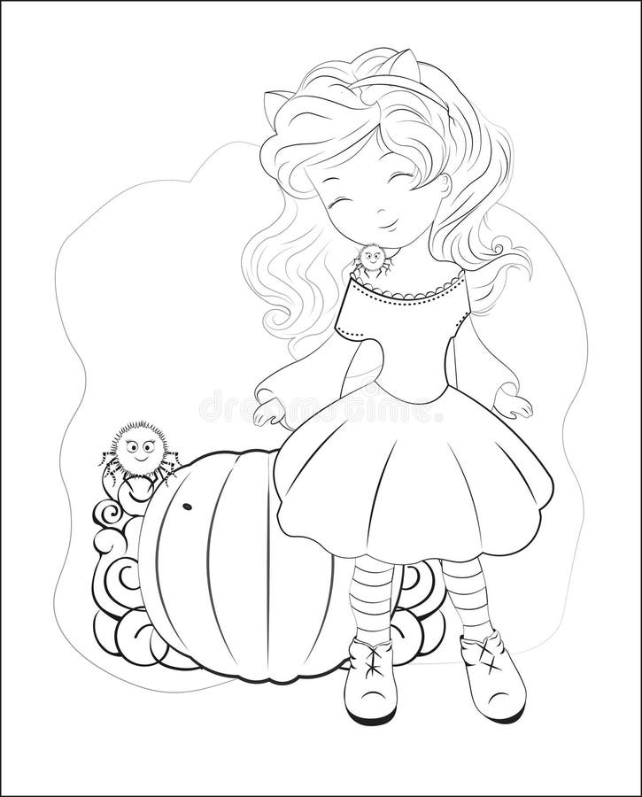 Coloring book halloween cat girl stock vector