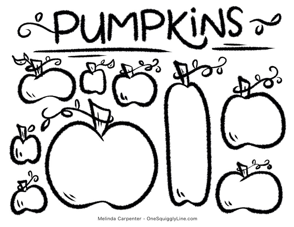 Pumpkins printable practice sheet or clip art â one squiggly line