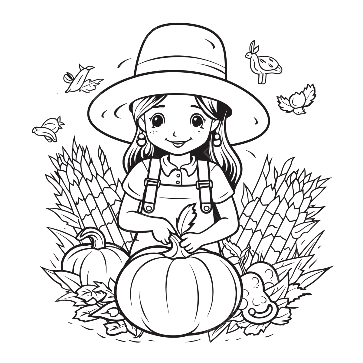 Girl planting pumpkins coloring page outline sketch drawing vector harvest drawing harvest outline harvest sketch png and vector with transparent background for free download