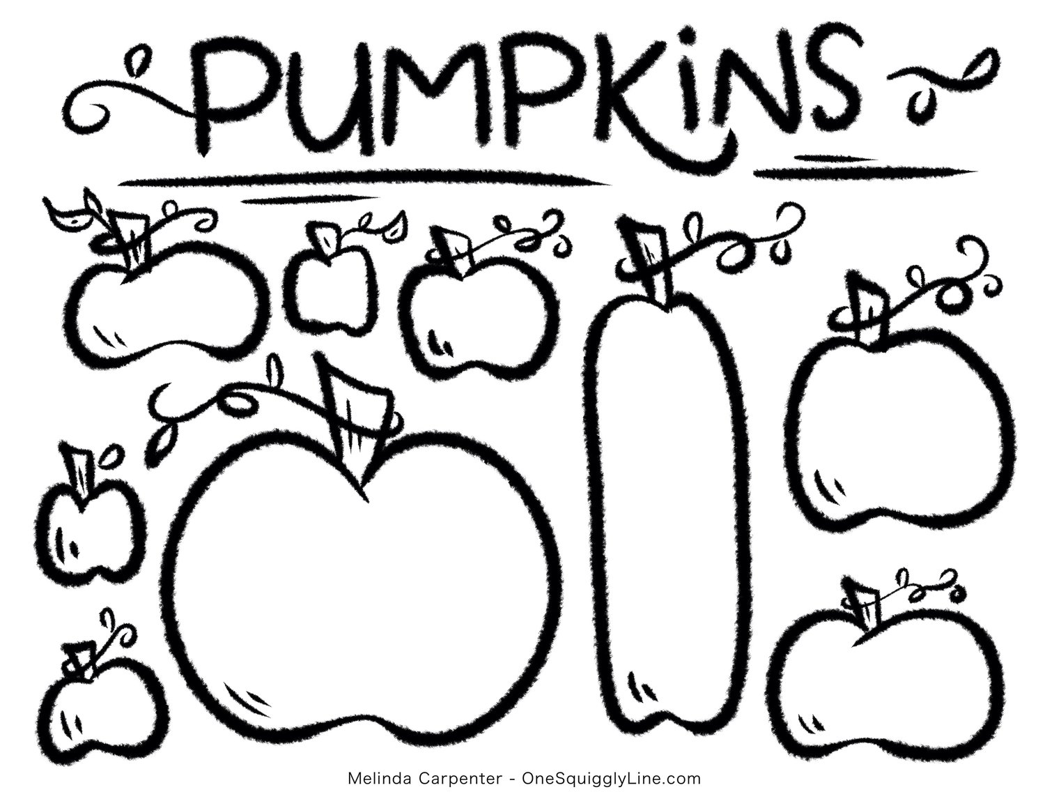 Pumpkins printable practice sheet or clip art â one squiggly line