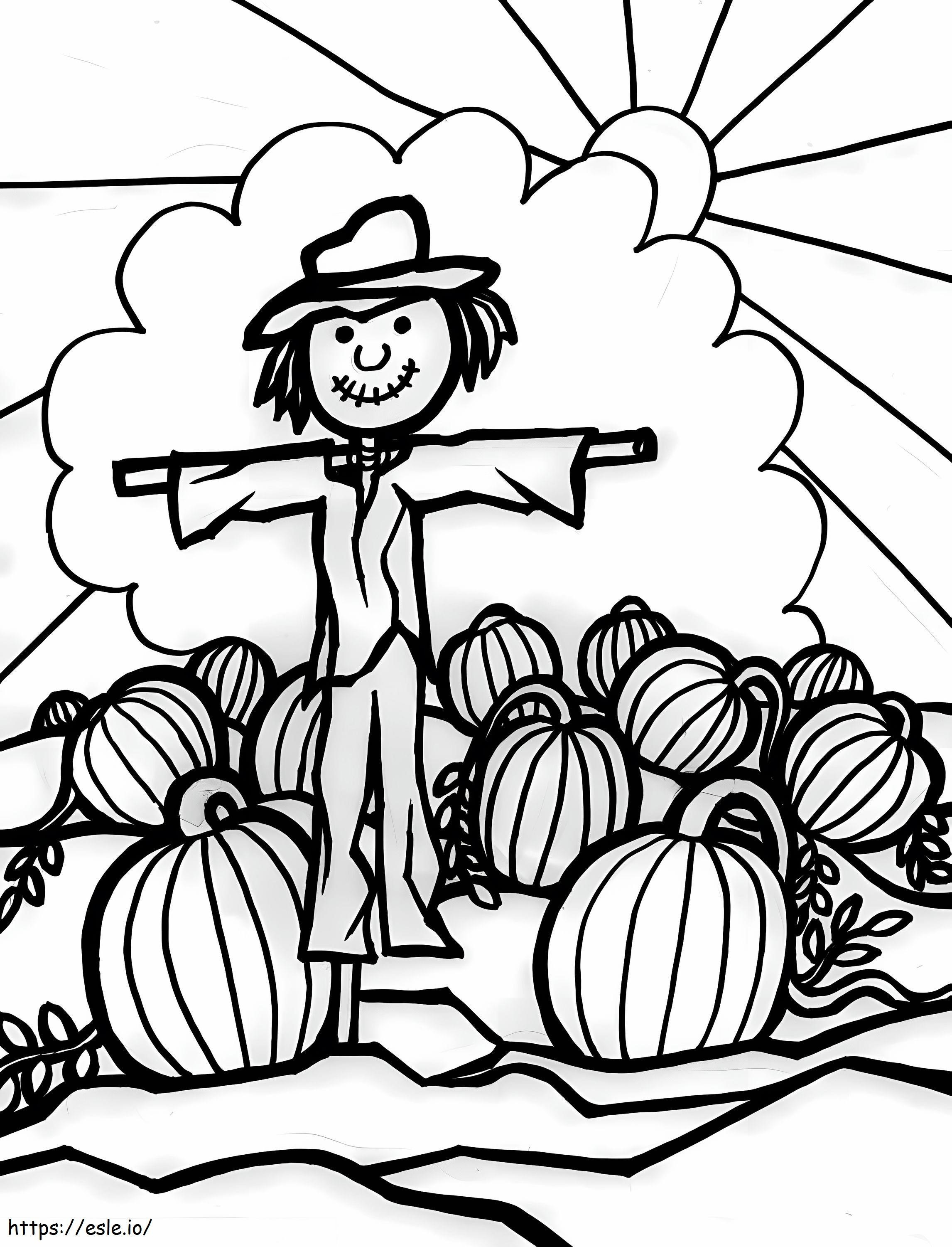 Scarecrow and pumpkin patch coloring page