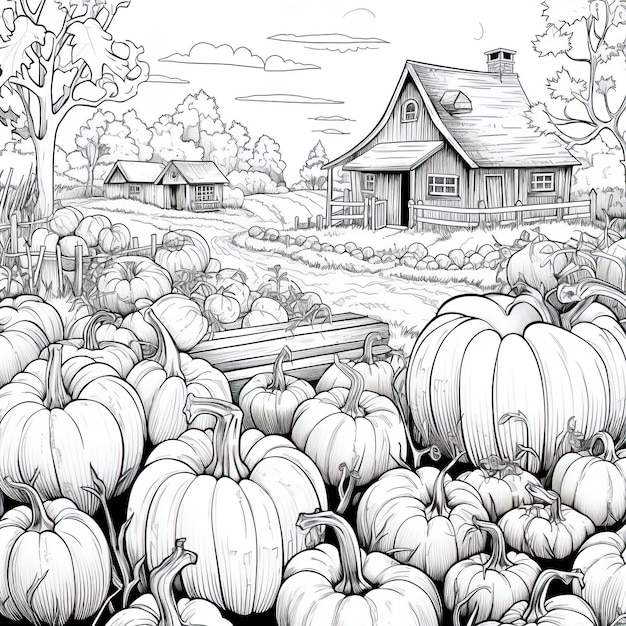 Premium vector coloring book page pumpkin patch