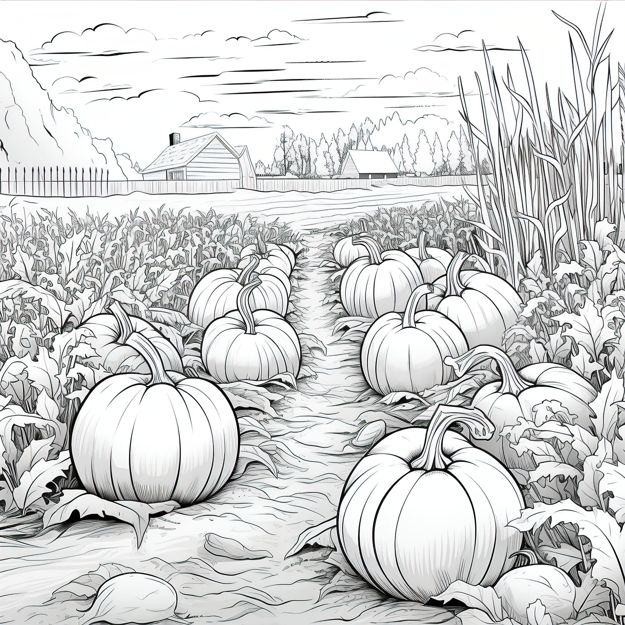 Premium vector coloring book page pumpkin patch