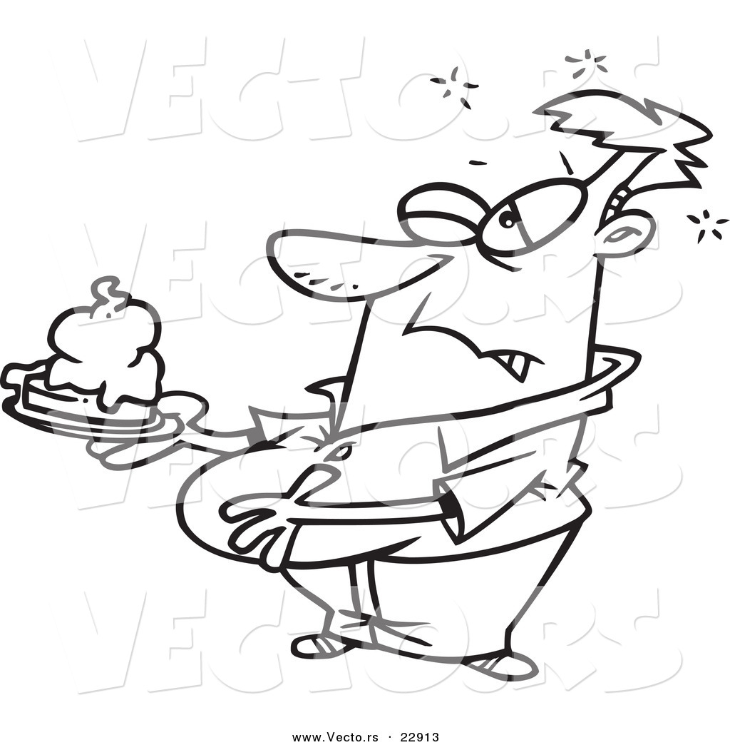 R of a cartoon chubby man with pumpkin pie