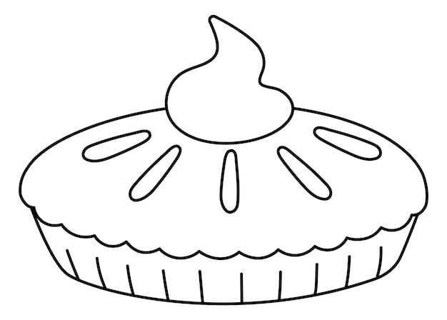 Premium vector vector traditional black and white thanksgiving pumpkin pie side view autumn dessert isolated on white background cute funny line illustration of fall holiday meal with creamxa