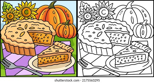 Thanksgiving pumpkin pie coloring illustration stock vector royalty free