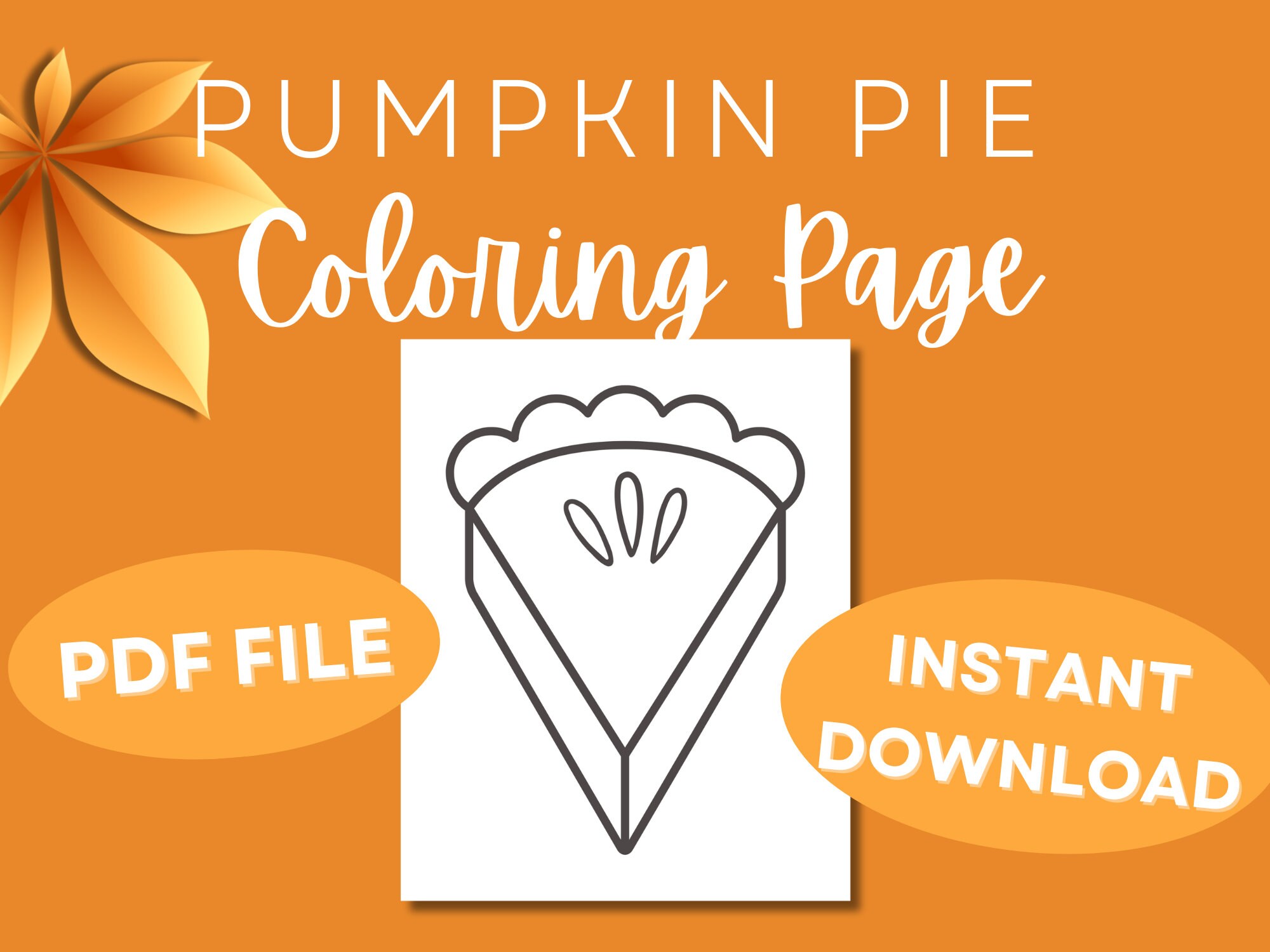 Pumpkin pie coloring page printable pdf page digital activity worksheet for toddlers families teachers preschool church homeschool instant download