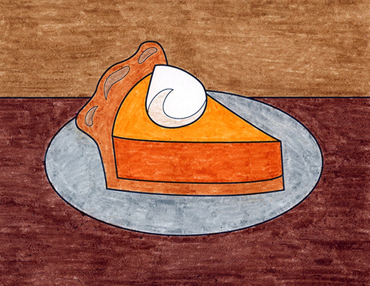 Easy how to draw pumpkin pie tutorial and pie coloring page