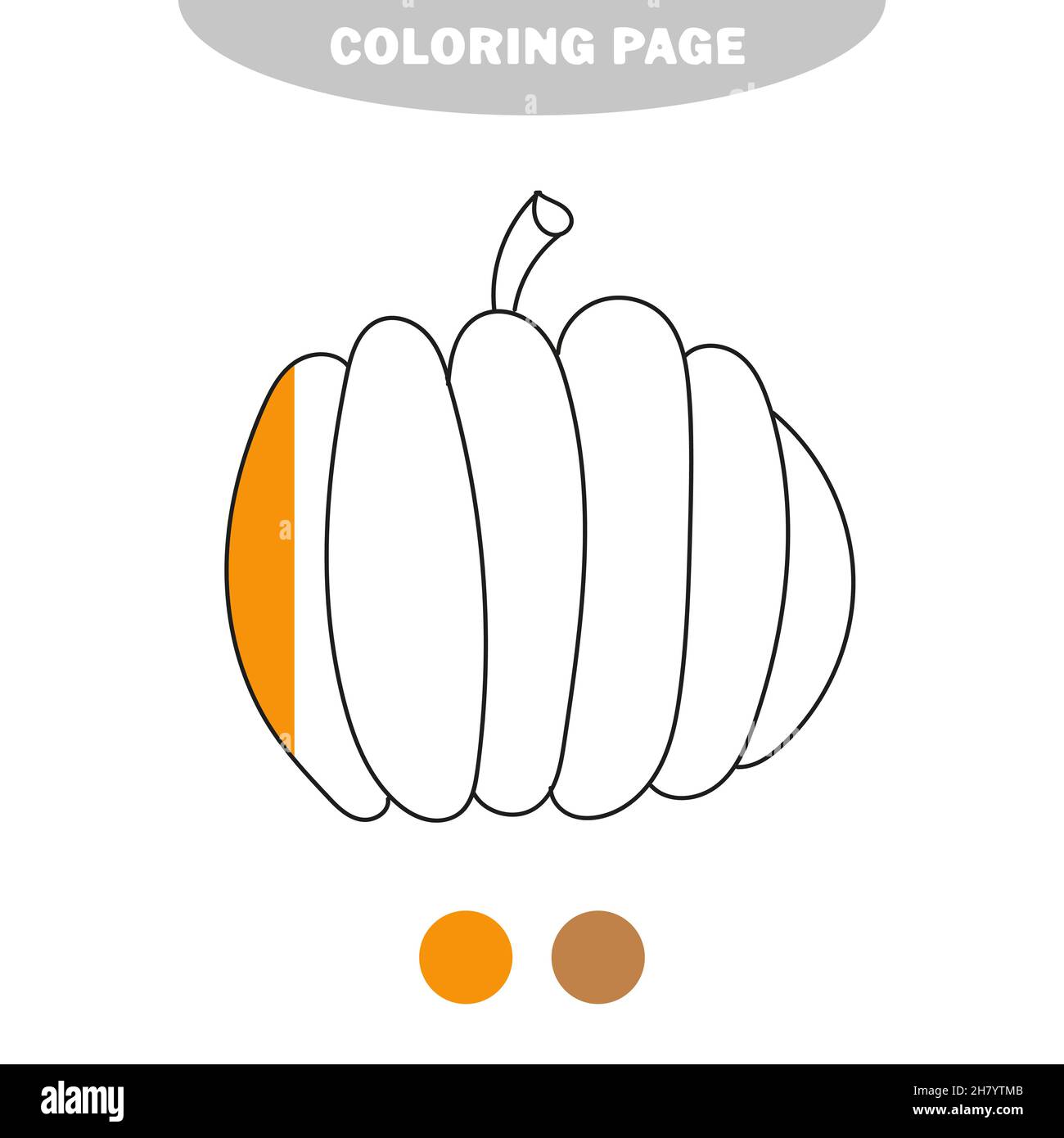 Simple coloring page pumpkin vegetable to be colored the coloring book for preschool kids with easy level half painted picture with color samples stock vector image art