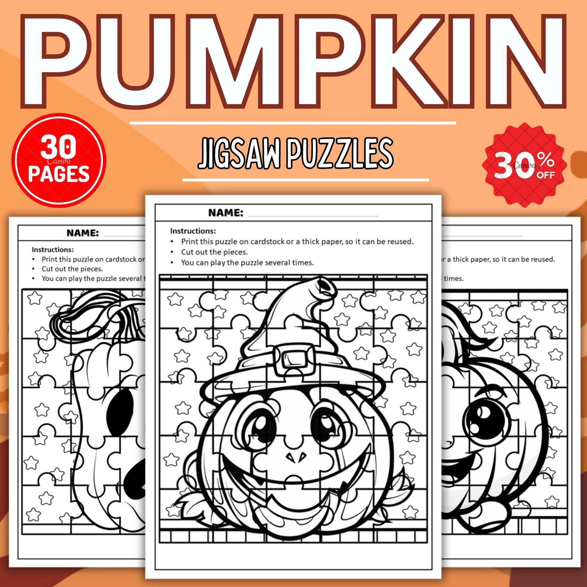 Autumn pumpkin jigsaw puzzles coloring pages sheets