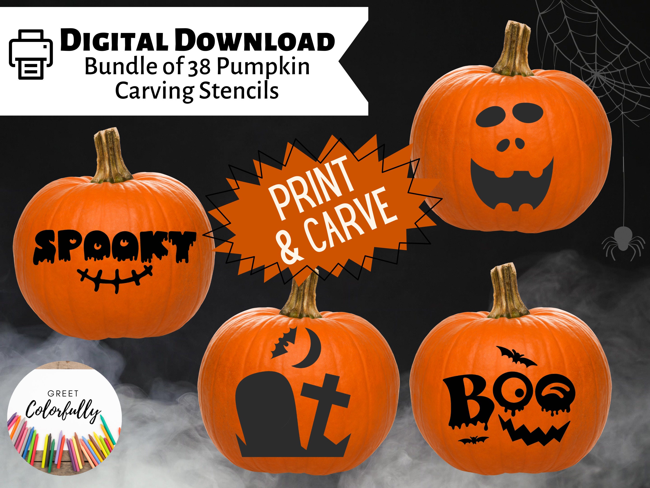 Pumpkin carving stencils kids stencils adult stencils carving pumpkins jack o lantern instant digital download