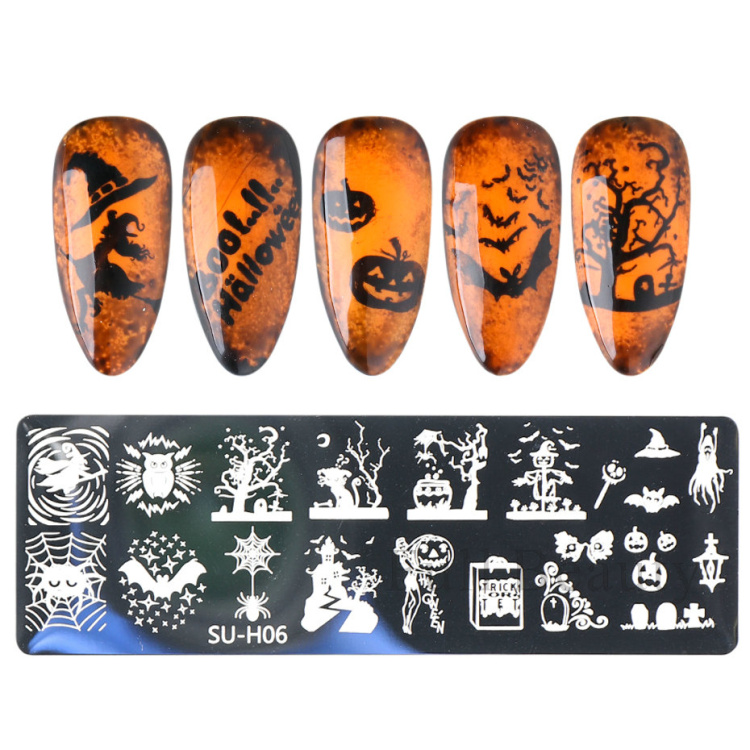 Halloween pumpkin face nail art stamping plates cute cartoon skull ghost witch printing stencil diy templates tools lasu