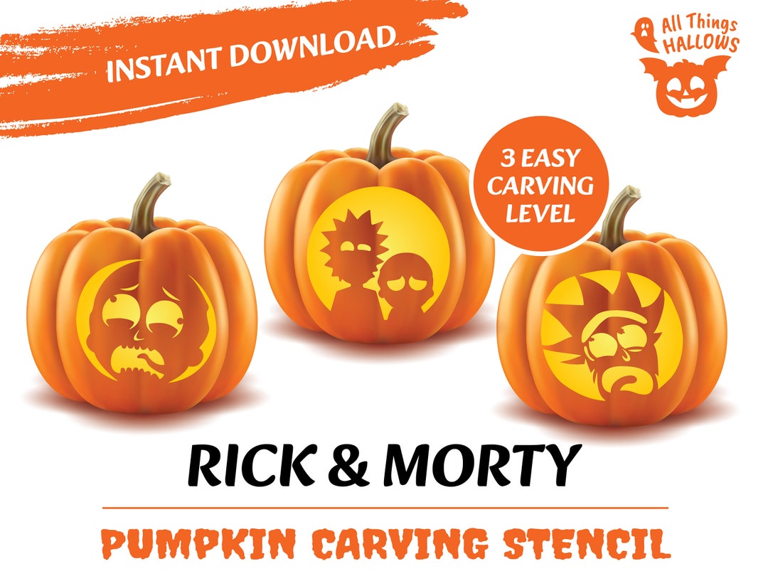 Rick morty pumpkin carving stencil templates pattern jack o lantern instant download bonus designs