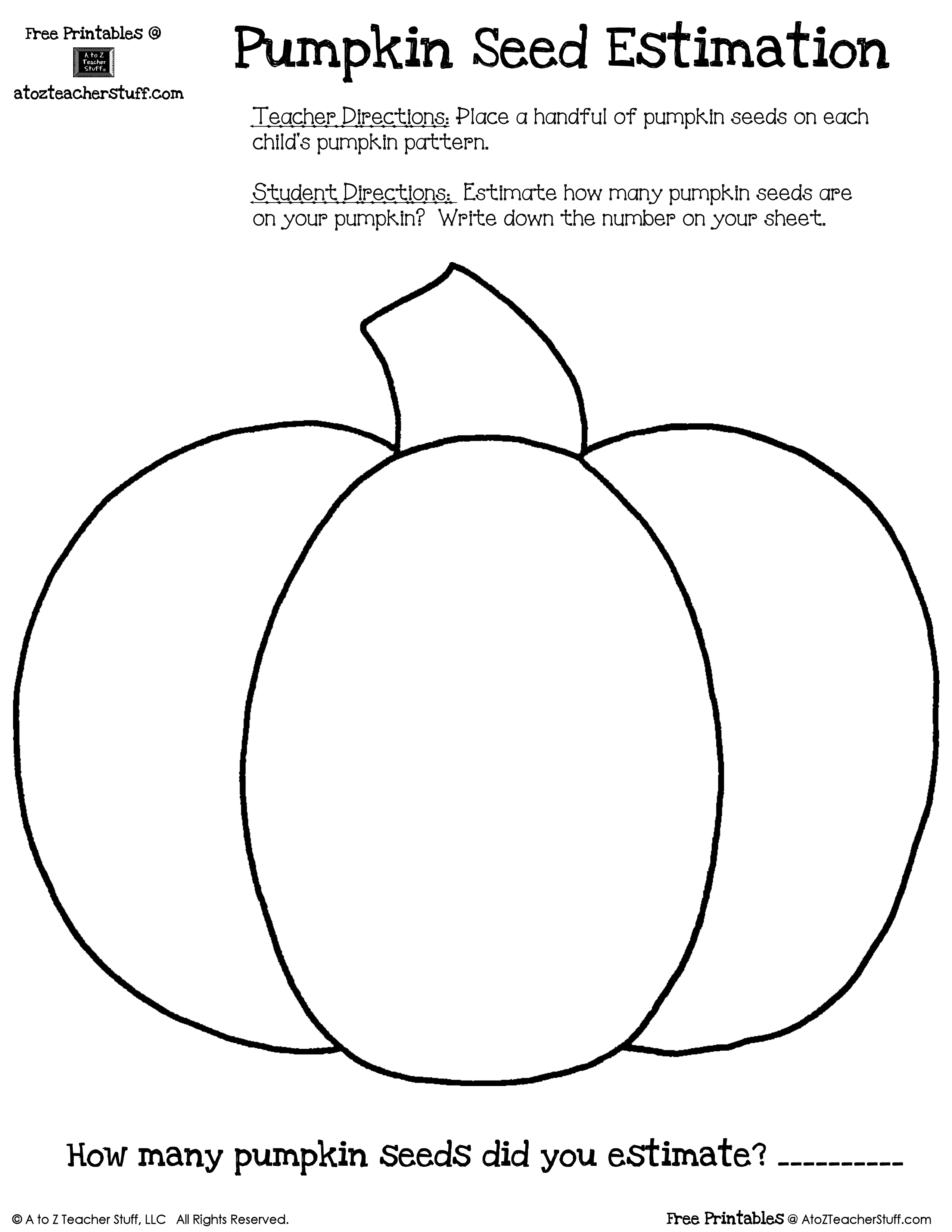 Pumpkin seed estimation sheet a to z teacher stuff printable pages and worksheets