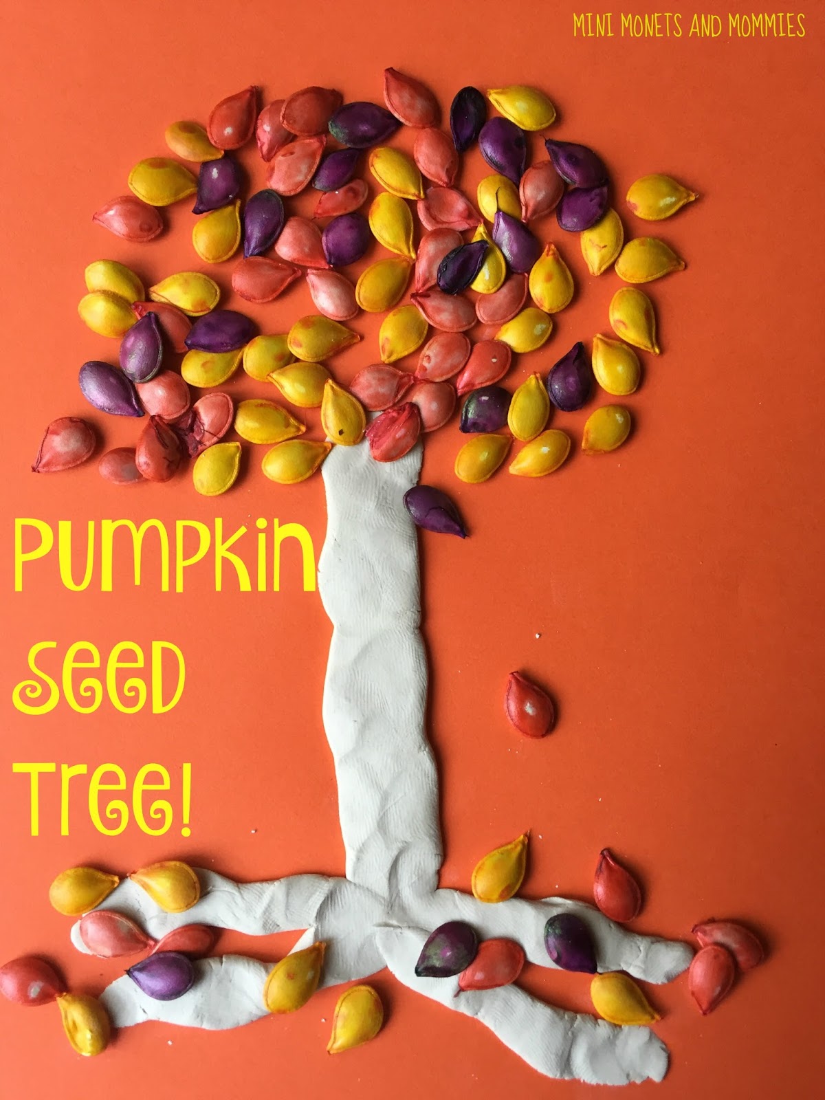 Mini monets and mommies pumpkin seed fall tree kids art