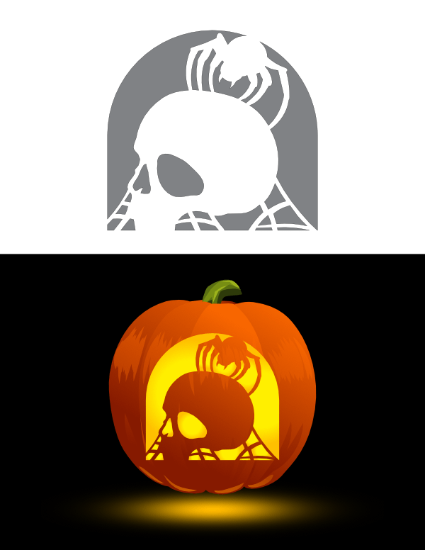 Printable skull and spider pumpkin stencil