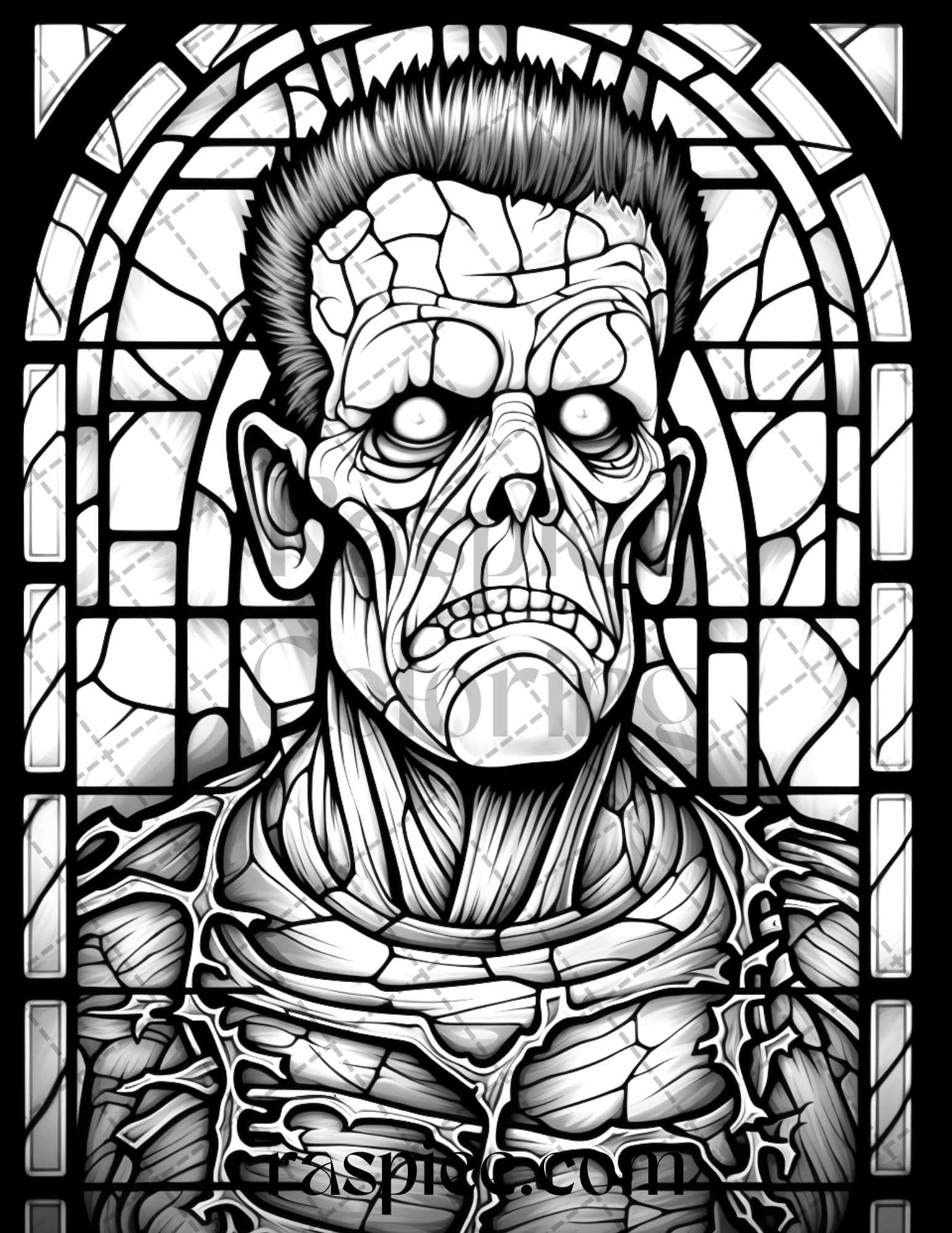 Halloween stained glass grayscale coloring pages printable for adul â coloring