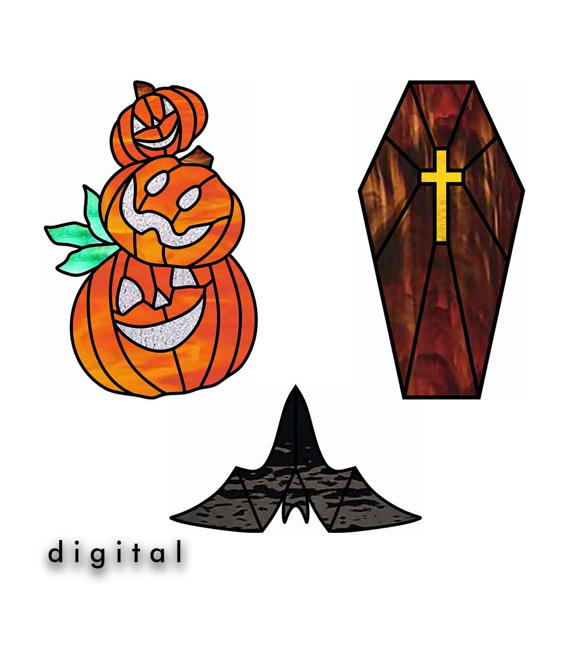 Halloween set stained glass pattern â stained glass patterns suncatchers