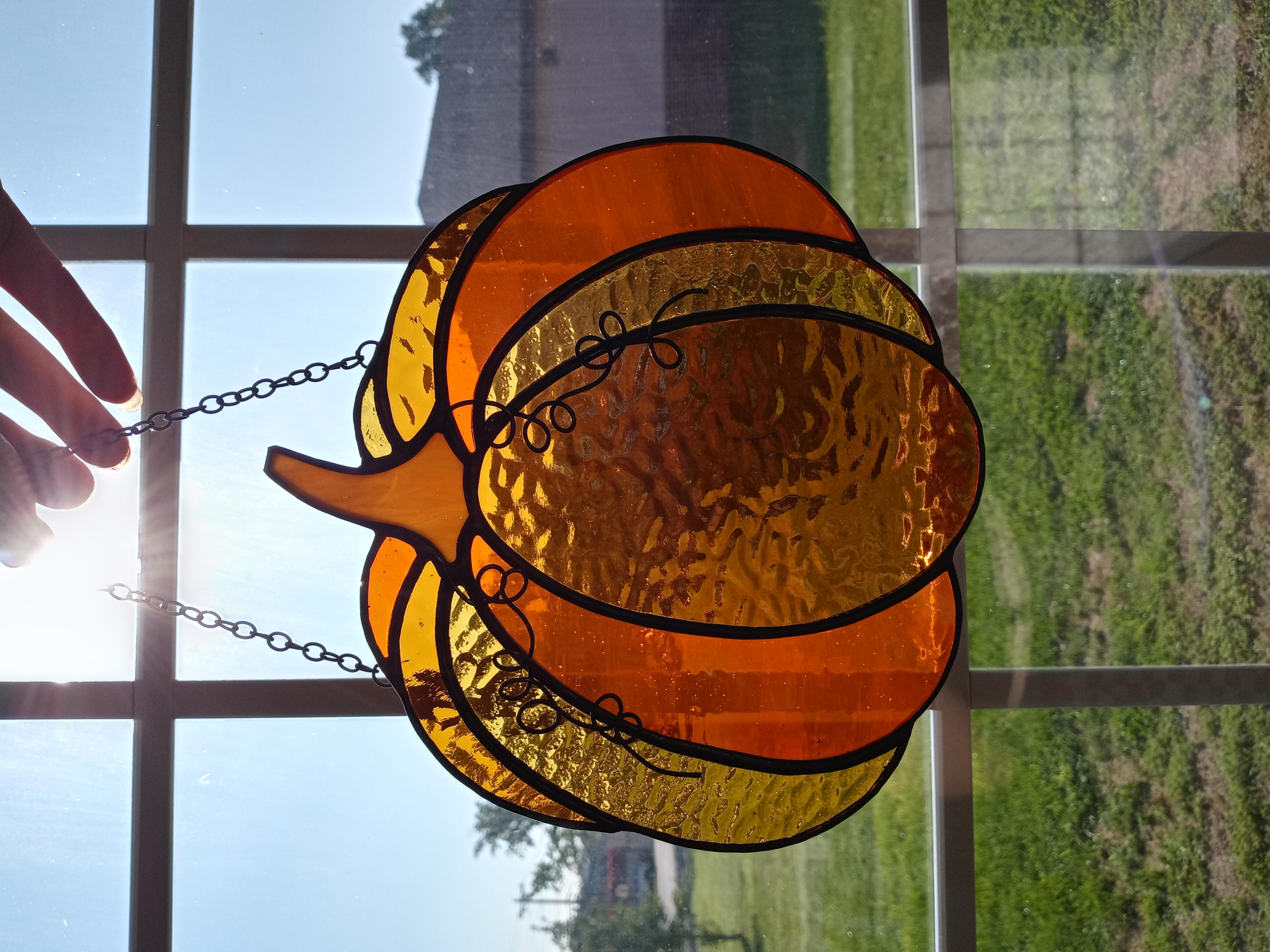 Home living outdoor garden sun catchers stained glass pumpkin suncatcher