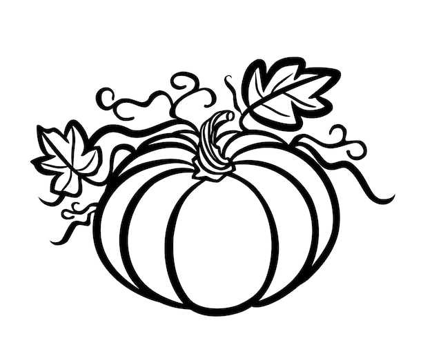 Premium vector black pumpkin silhouette outline stencilleavesstemfallautumn october harvest festivalhalloween