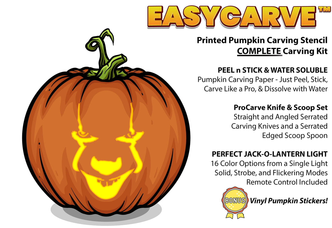 Evil carnival clown curse pumpkin carving stencil