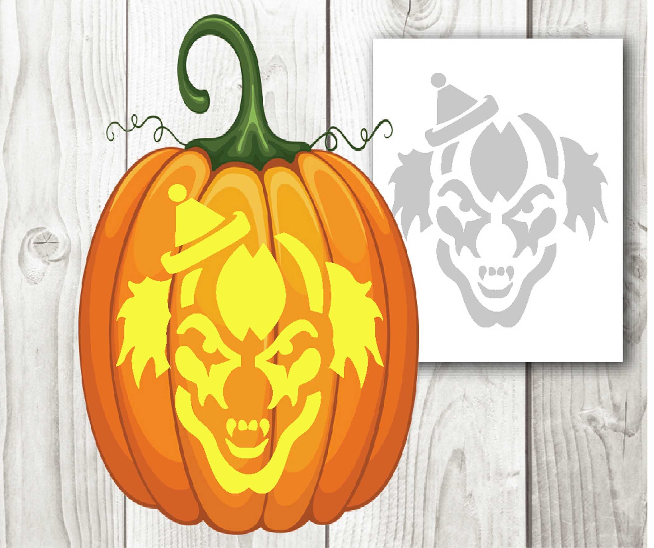 Scary clown halloween pumpkin carving stencil templates instant download digital file