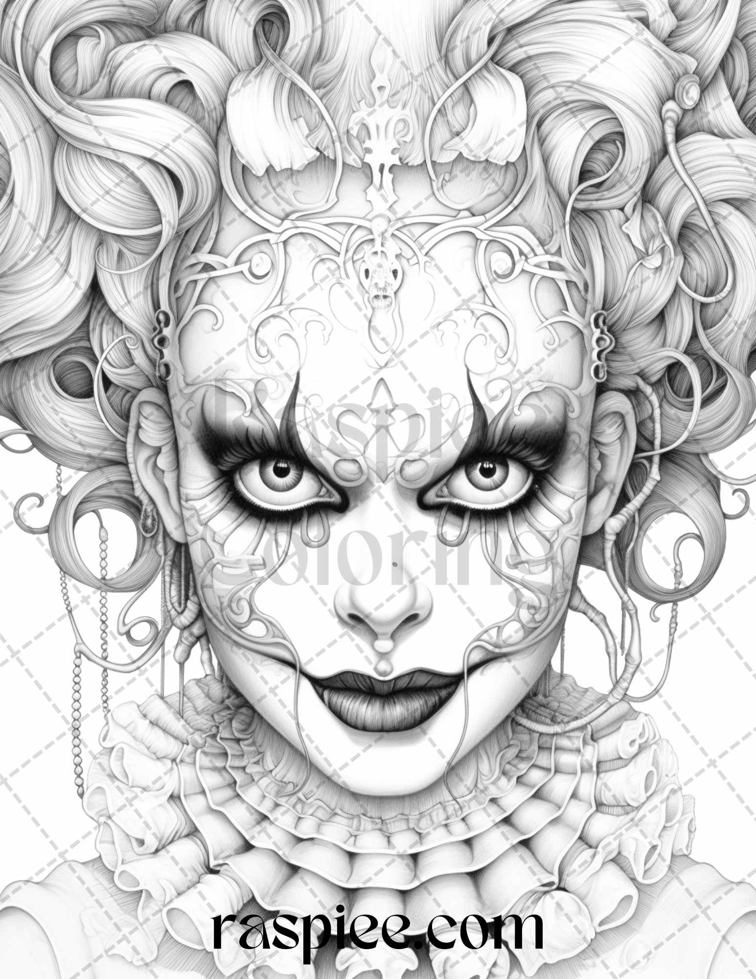 Scary clown girls grayscale coloring pages printable for adults pd â coloring