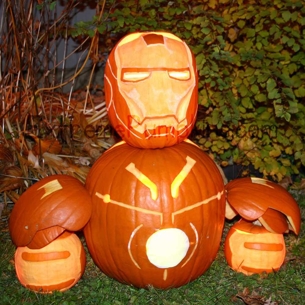 Iron man pumpkin sculpture