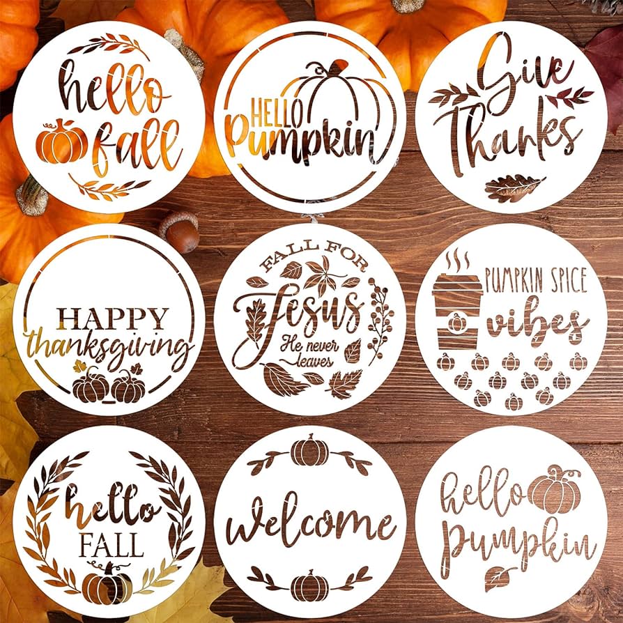 Fall stencils â round happy thanksgiving stencil for painting on wood autumn hello pumpkin templates for door sign porch hanger fall wreath arts crafts sewing