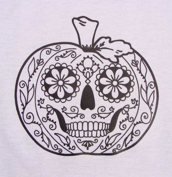 Pumpkin sugar skull transfers iron on heat press diy for t shirts totes adult coloring zendoodle color w markers halloween party favor