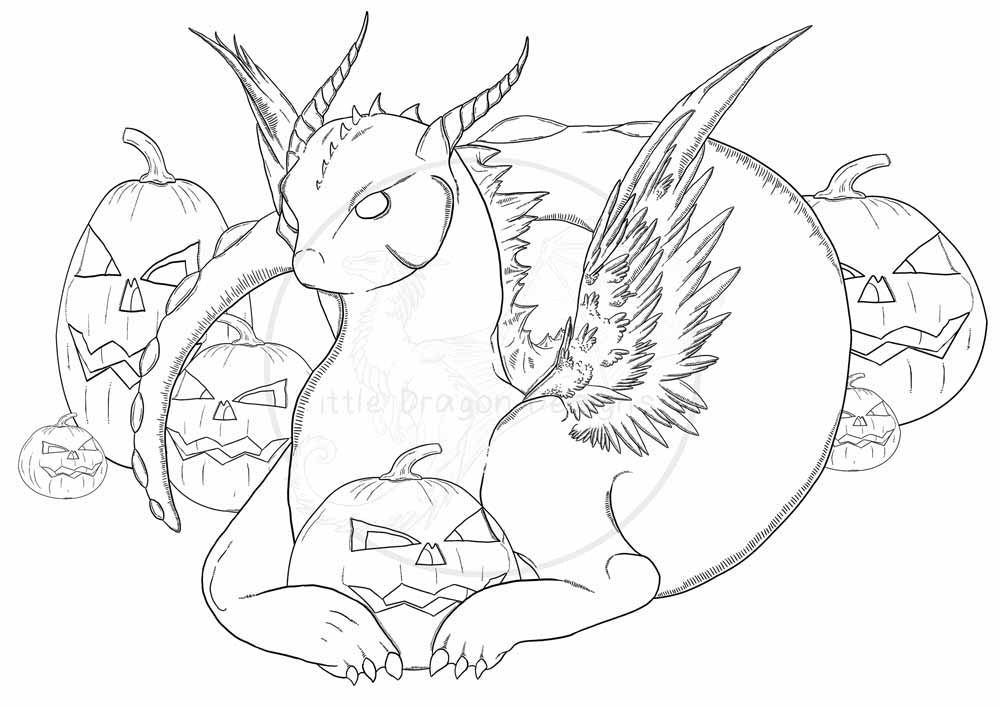 Digital download halloween dragon lineart colouring page a â little dragon designs