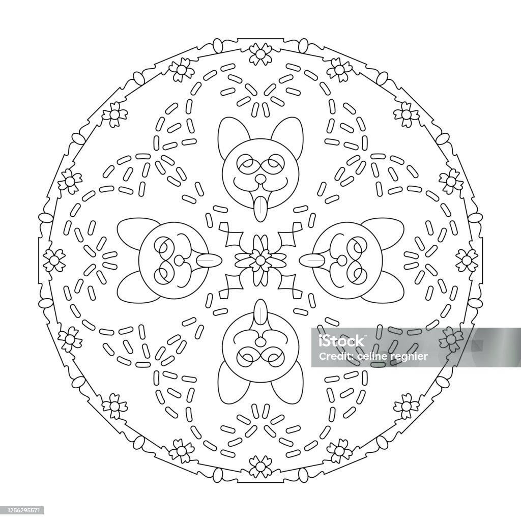 Funny cat pulling his tongue mandala coloring page stock illustration